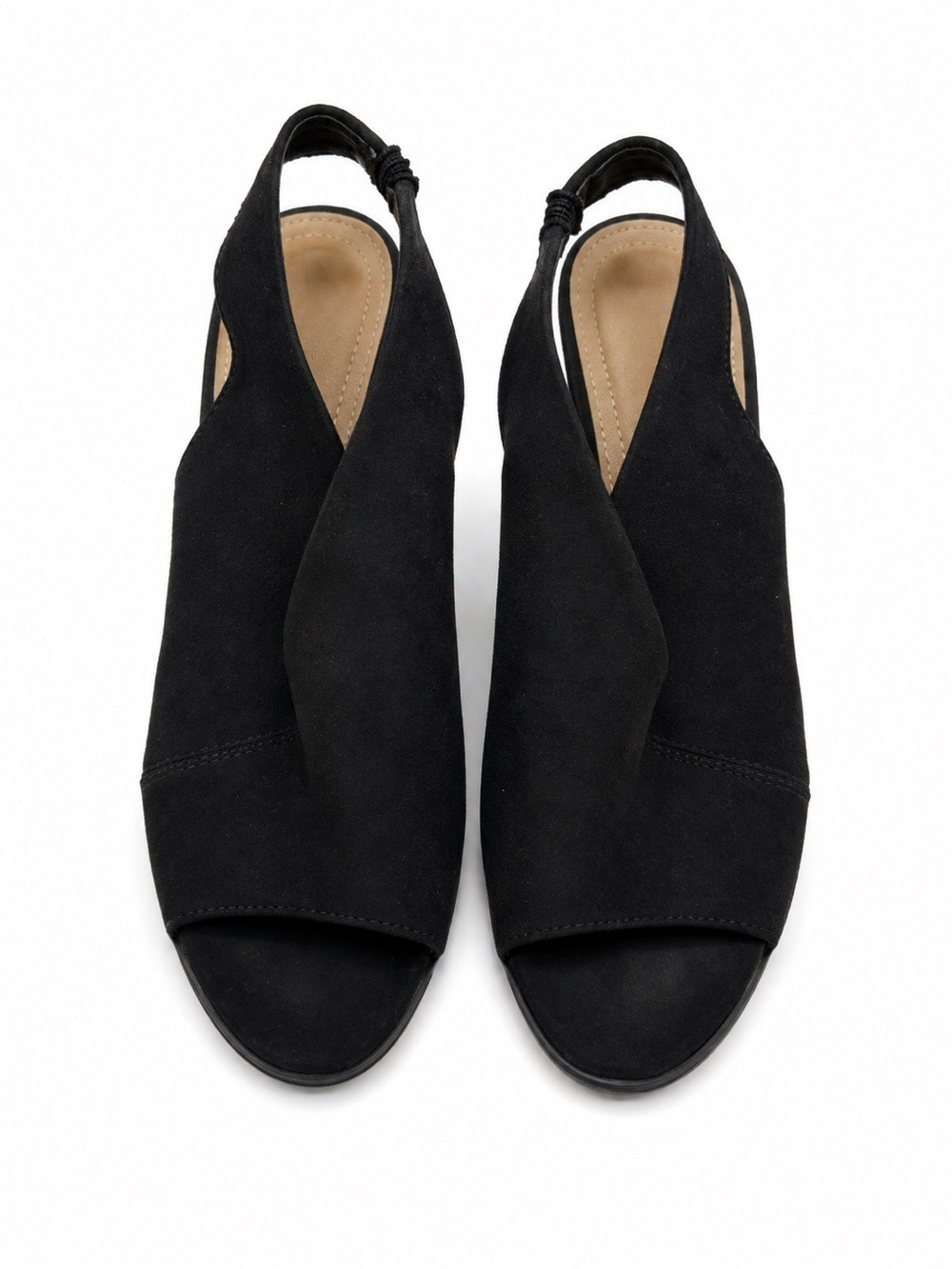 Black Suede Slingback Peep-Toe Heels
